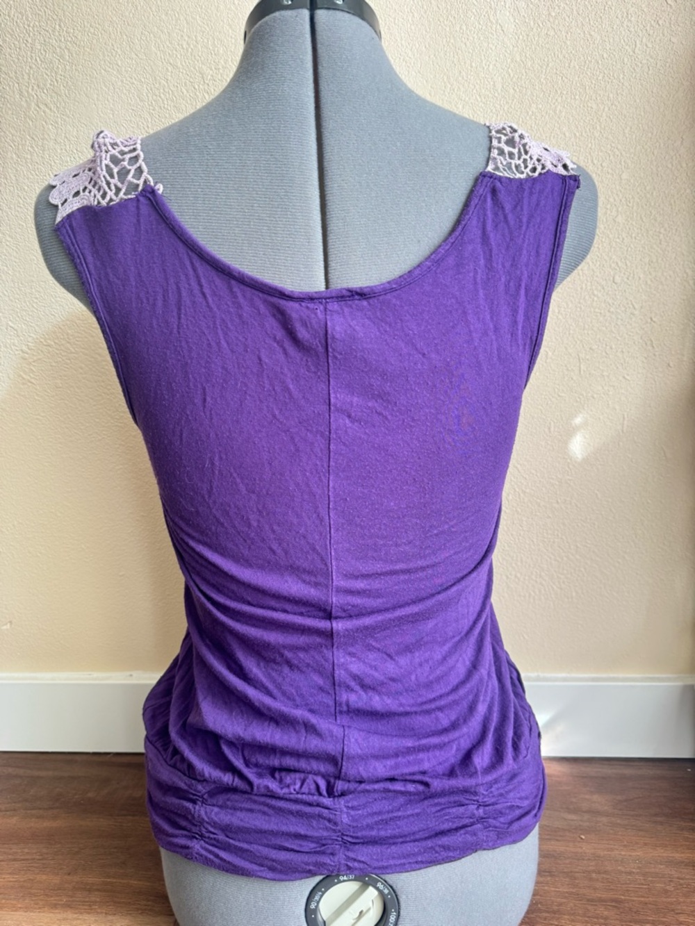 Y2K Made In USA Made Crochet Lace Trim Tank Top Purple Boho Peasant Festival - Picture 4 of 7